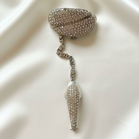 Jewelry - Vintage Hand Chain Rhinestone Bracelet and Ring Statement Silver Glam Jewelry
